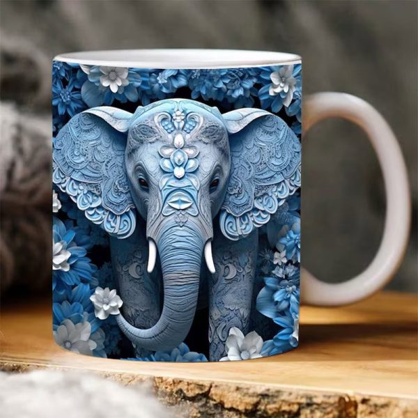 3D Elephant Flowers Mug – Customizable Ceramic Coffee Mug for Animal Lovers - Image 7