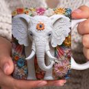 3D Elephant Flowers Mug – Customizable Ceramic Coffee Mug for Animal Lovers