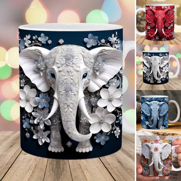 3D Elephant Flowers Mug – Customizable Ceramic Coffee Mug for Animal Lovers - Image 2