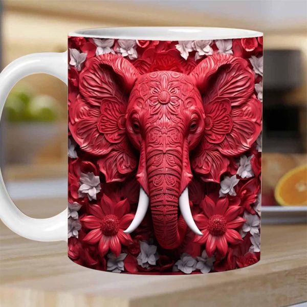 3D Elephant Flowers Mug – Customizable Ceramic Coffee Mug for Animal Lovers - Image 4