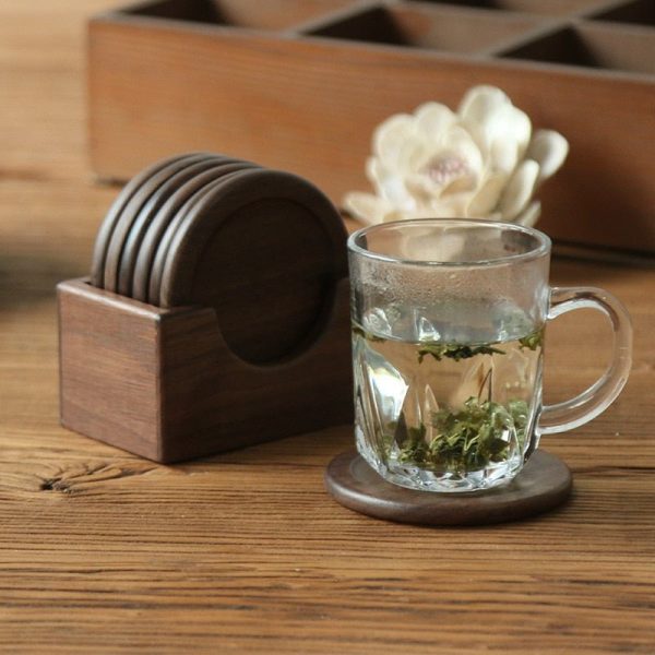 Japanese Style Six Piece Wooden Coaster Set - Image 5